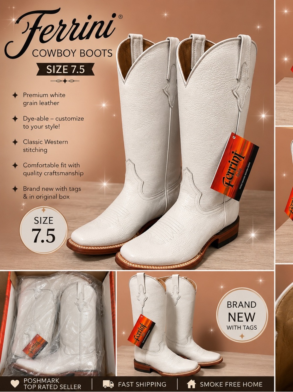 Ferrini White Leather Western Cowboy Boots